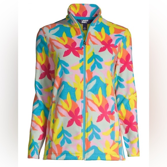 Lands' End Jackets & Blazers - [Lands‘ End] Tropical Vibe Print Fleece Full Zip Jacket with Pockets